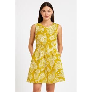 Boden Yellow Floral Paisley Cotton Fit & Flare sleeveless summer Dress Size 8P